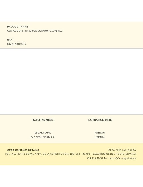 Cerrojo 946-rp/80 uve dorado f01091 fac