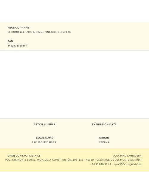 Cerrojo 101-l/105 b-70mm. pintado f01558 fac