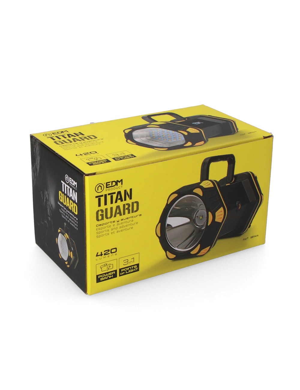 Linterna led de mano titan guard, recargable, 3 puntos de luz