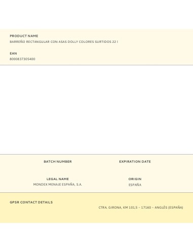 Barreño rectangular con asas dolly colores surtidos 22 l