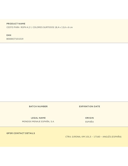 Cesto para ropa 1,5 l, colores surtidos 18,4 x 13,6 x 6 cm