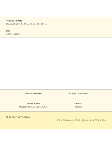 Galán de noche metálico 43 x 28 x 109 cm