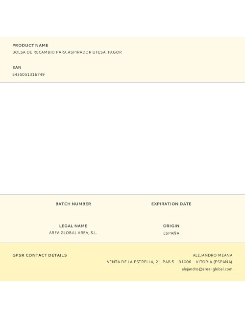 Bolsa de recambio para aspirador ufesa, fagor