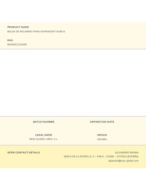 Bolsa de recambio para aspirador taurus