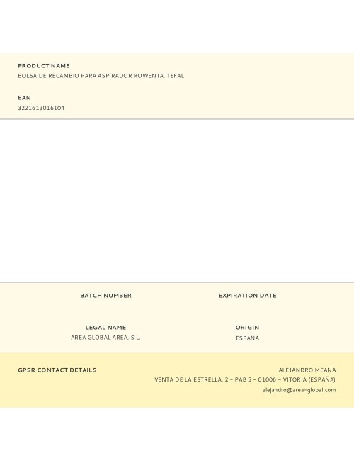 Bolsa de recambio para aspirador rowenta, tefal