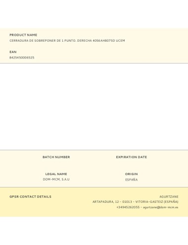 Cerradura de sobreponer de 1 punto. derecha 4056ahb075d ucem