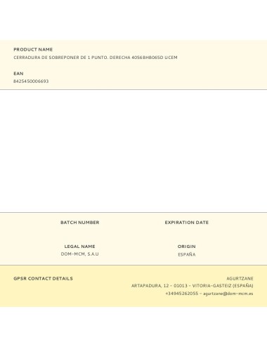 Cerradura de sobreponer de 1 punto. derecha 4056bhb065d ucem