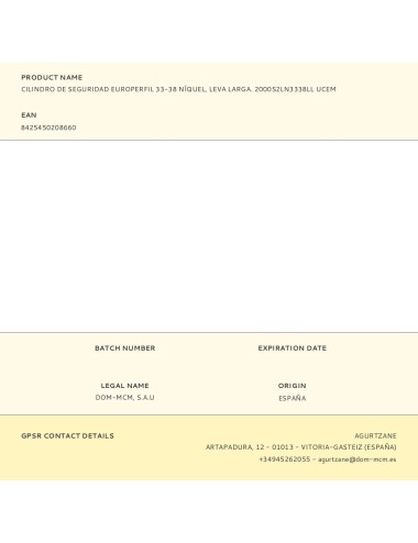 Cilindro de seguridad europerfil 33-38 níquel, leva larga. 2000s2ln3338ll ucem