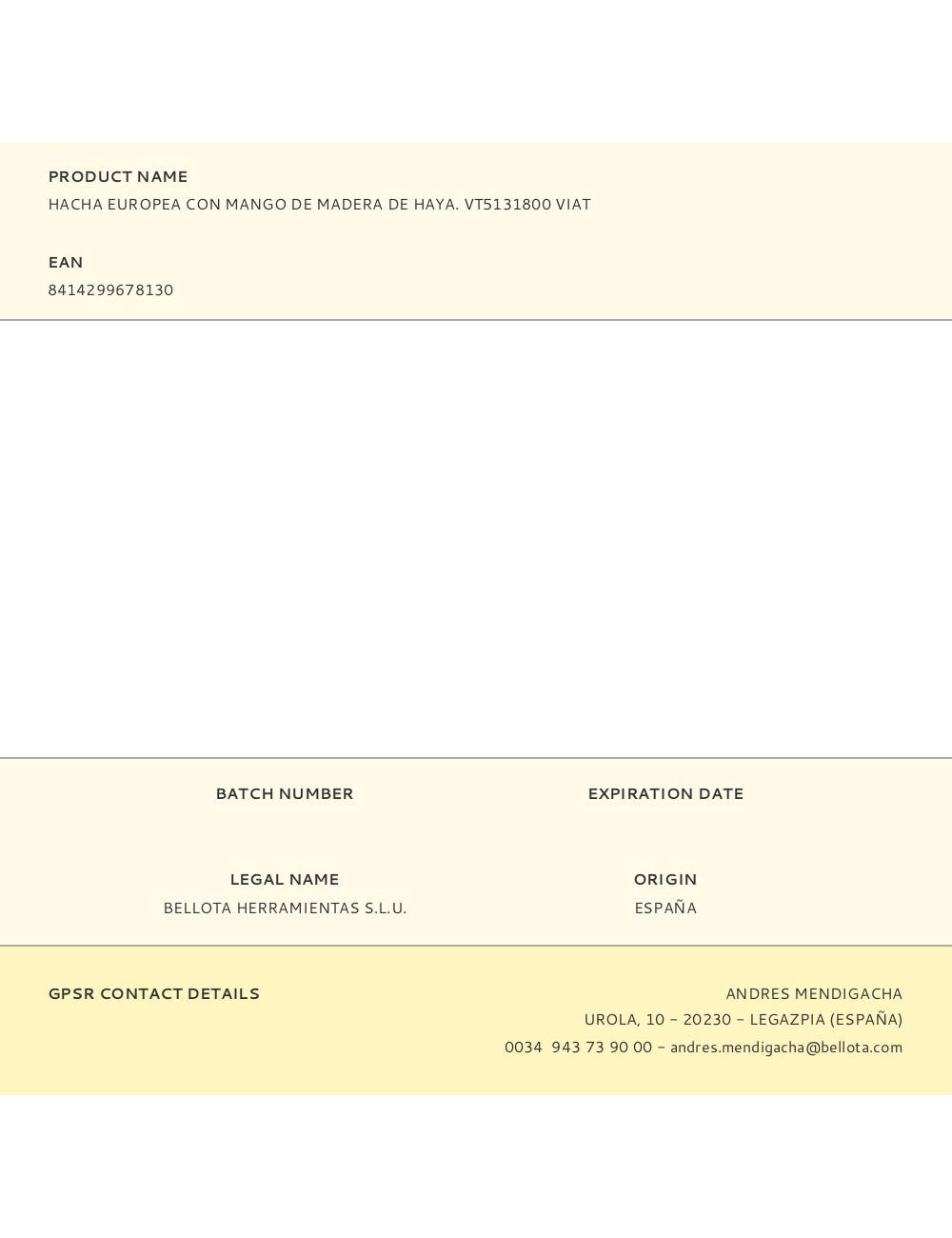 Hacha europea con mango de madera de haya. vt5131800 viat