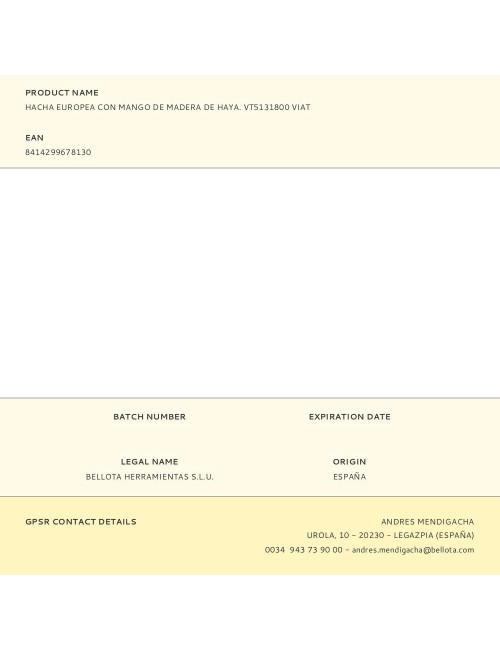 Hacha europea con mango de madera de haya. vt5131800 viat