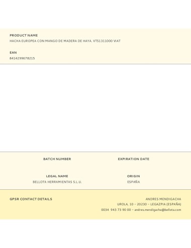 Hacha europea con mango de madera de haya. vt51311000 viat