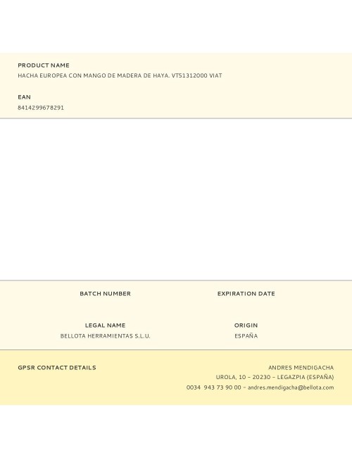 Hacha europea con mango de madera de haya. vt51312000 viat