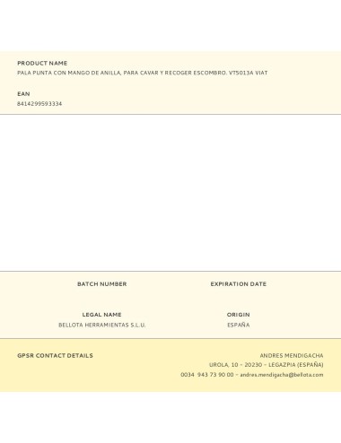 Pala punta con mango de anilla, para cavar y recoger escombros