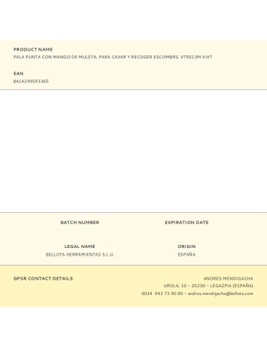 Pala punta con mango de muleta, para cavar y recoger escombros