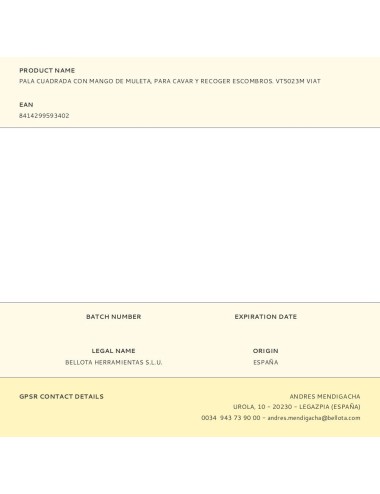 Pala cuadrada con mango de muleta, para cavar y recoger escombros