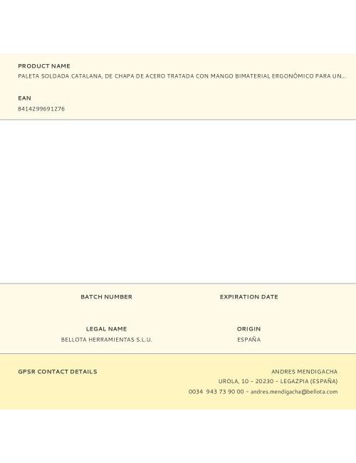 Paleta soldada catalana, de chapa de acero tratada con mango bimaterial ergonómico para una mayor comodidad. vt41b viat
