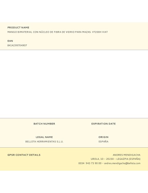 Mango bimaterial con núcleo de fibra de vidrio para mazas