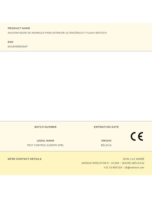 Ahuyentador de animales para exterior ultrasónico y flash weitech