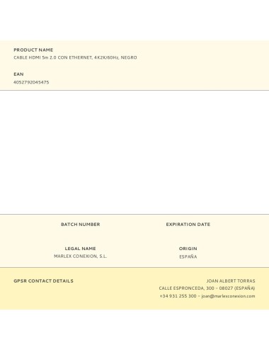 Cable hdmi 5m 2.0 con ethernet, 4k2k/60hz, negro