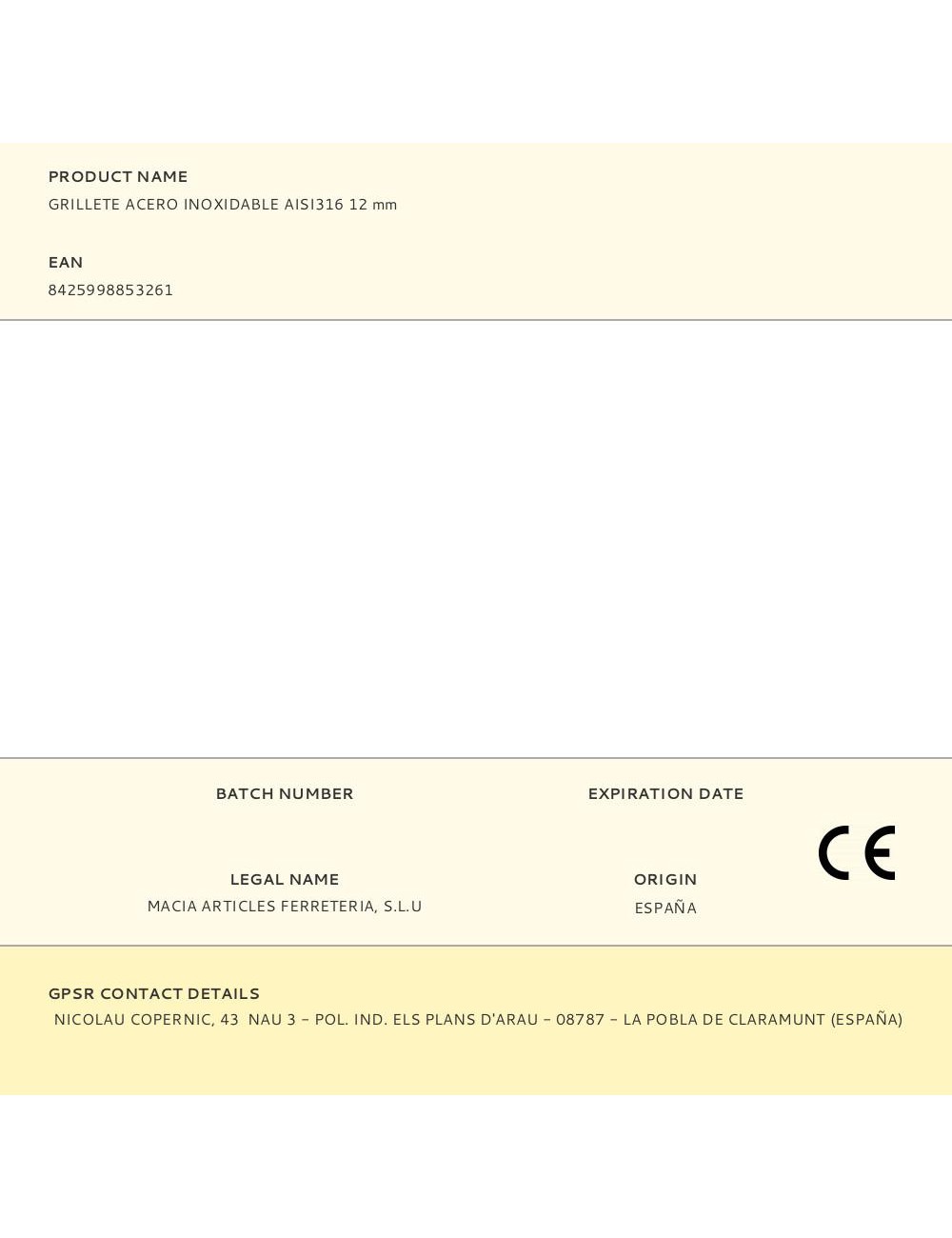 Grillete acero inoxidable aisi316 12 mm