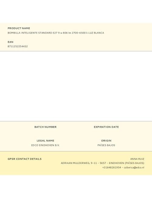 Bombilla inteligente standard e27 9 w 806 lm 2700-6500 k luz blanca