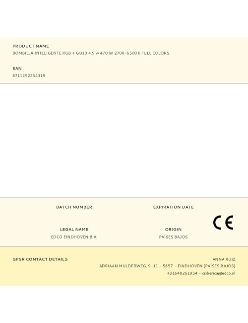 Bombilla inteligente rgb + gu10 4,9 w 470 lm 2700-6500 k full colors