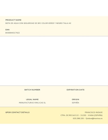 Bota de agua con seguridad s5 src color verde y negro talla 42