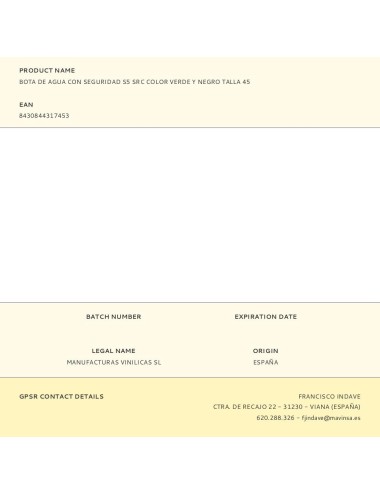 Bota de agua con seguridad s5 src color verde y negro talla 45