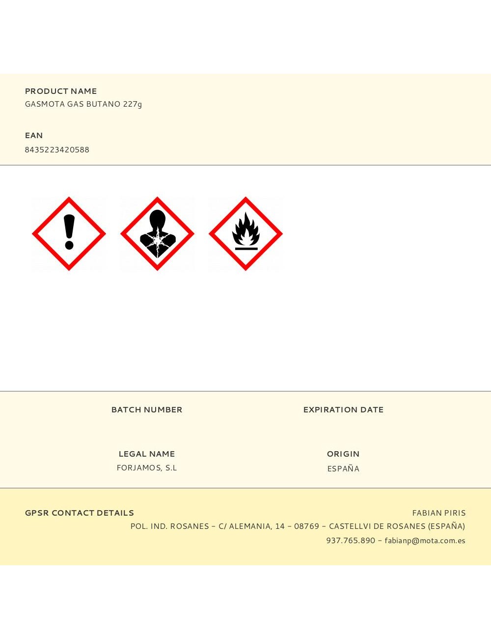 Gasmota gas butano 227 g