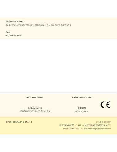 Raqueta matainsectos eléctrica 46x17cm colores surtidos