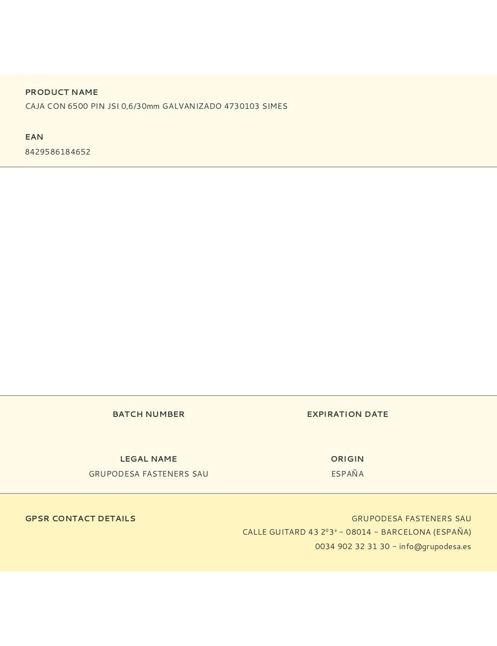 Caja con 6500 pin jsi 0,6/30mm galvanizado 4730103 simes