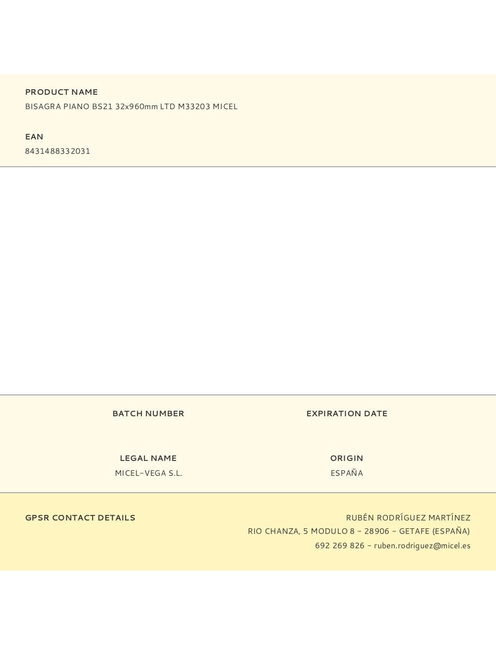 Bisagra piano bs21 32x960mm ltd m33203 micel