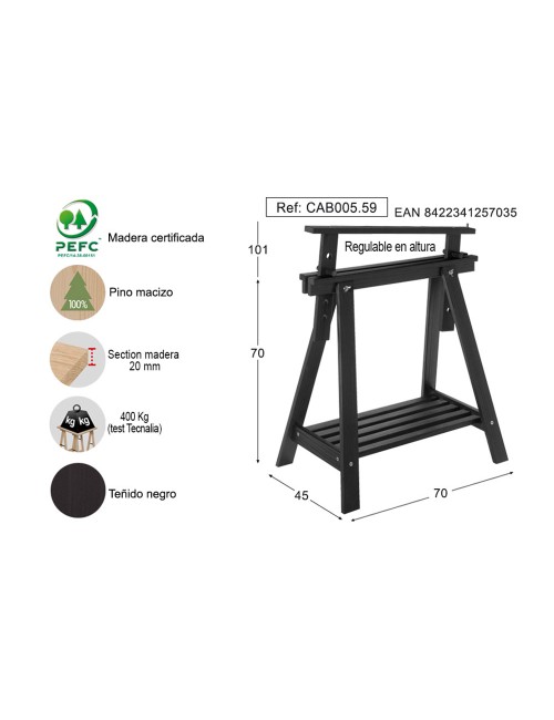 Caballete architect pino macizo negro astigarraga