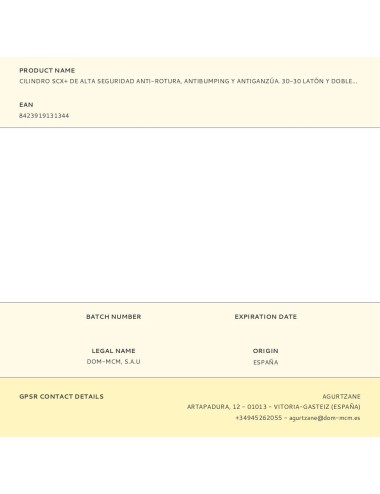 Cilindro scx+ de alta seguridad anti-rotura, antibumping y antiganzúa. 30-30 latón y doble embrague. scx+de: 30-30 mcm