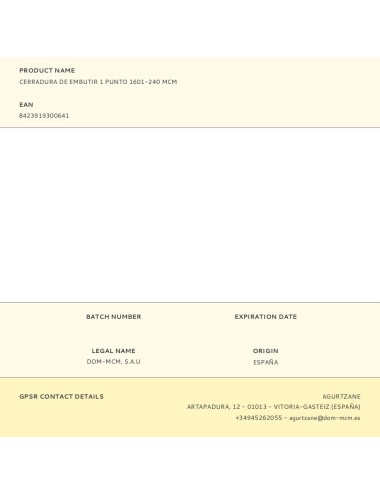 Cerradura de embutir 1 punto 1601-240 mcm