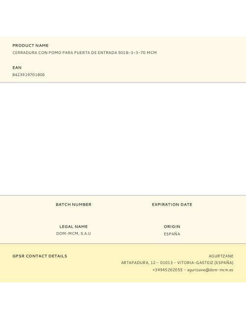 Cerradura con pomo para puerta de entrada 501b-3-3-70 mcm