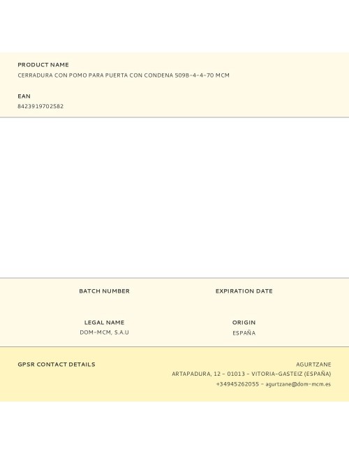 Cerradura con pomo para puerta con condena 509b-4-4-70 mcm