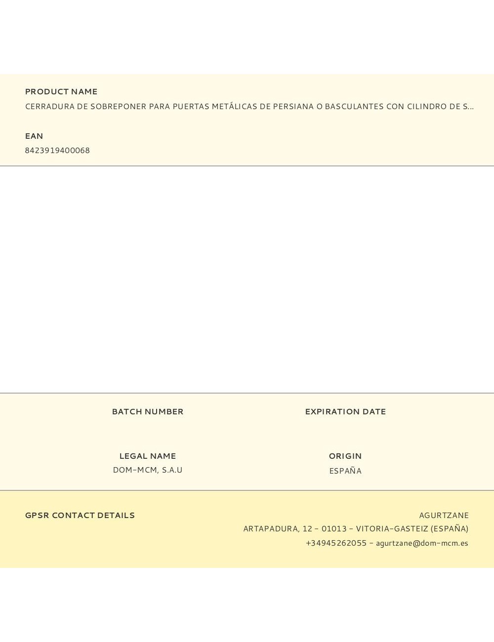 Cerradura de sobreponer para puertas metálicas de persiana o basculantes con cilindro de serreta de tres llaves. 1511v mcm