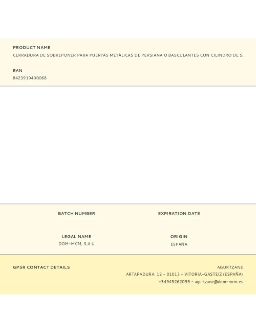 Cerradura de sobreponer para puertas metálicas de persiana o basculantes con cilindro de serreta de tres llaves. 1511v mcm