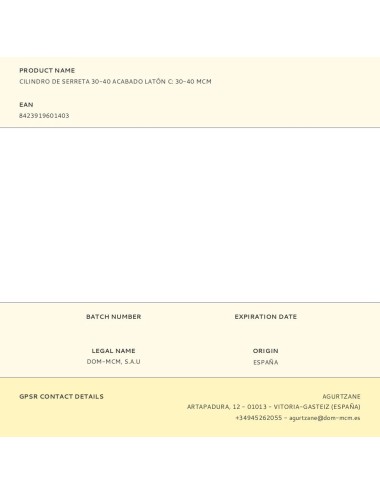 Cilindro de serreta 30-40 acabado latón c: 30-40 mcm