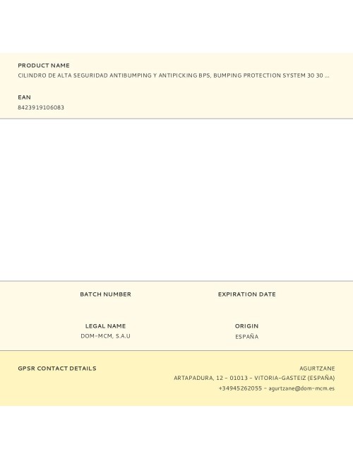 Cilindro de alta seguridad antibumping y antipicking bps, bumping protection system 30 30 latón. bps: 30-30 mcm