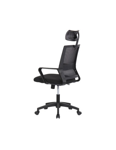 Silla de oficina ergonómica negra con respaldo en malla de nylon