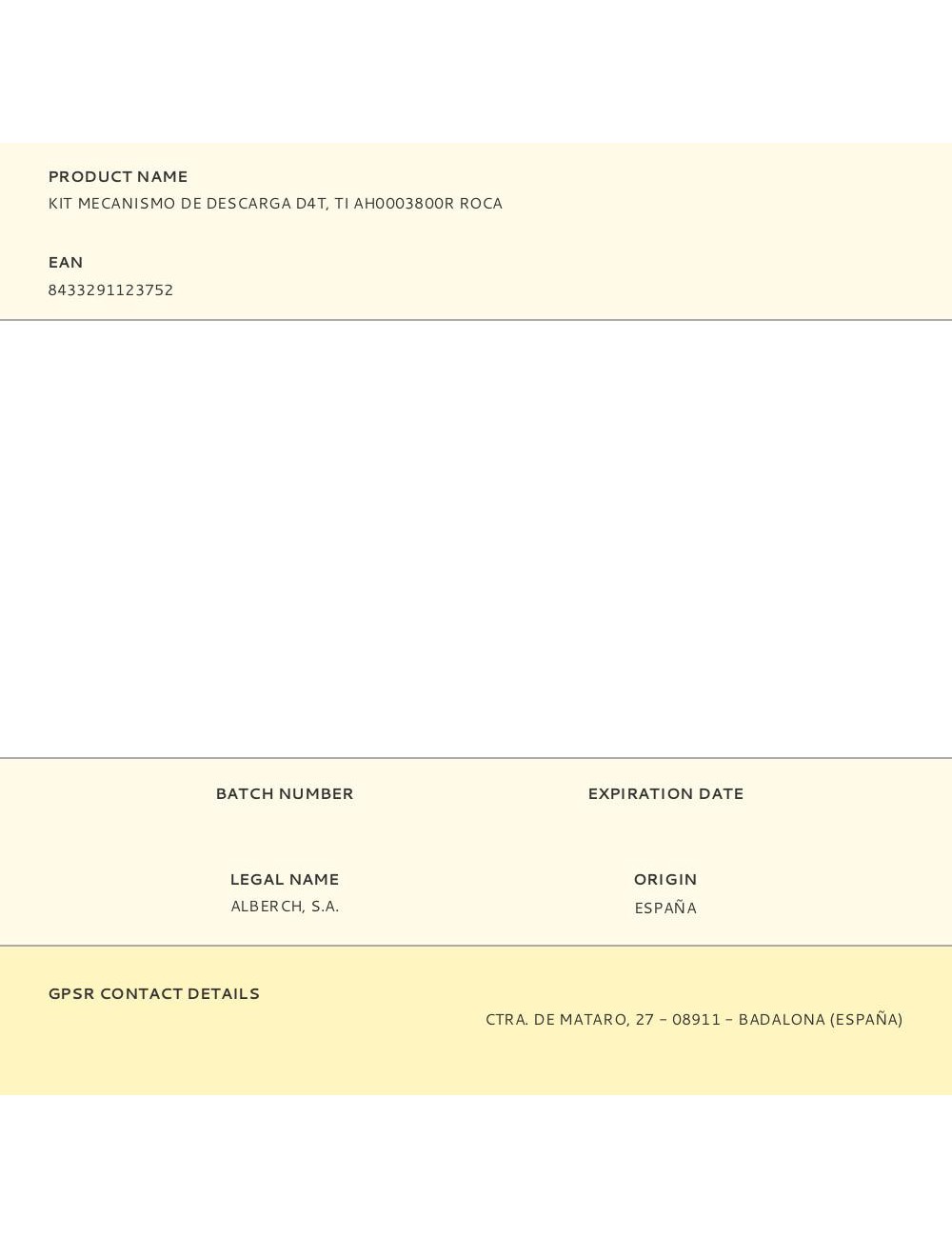 Kit mecanismo de descarga d4t, ti ah0003800r roca