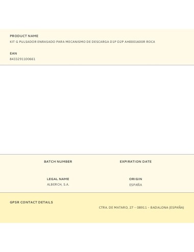 Kit g pulsador enrasado para mecanismo de descarga d1p d2p ah0001600r roca