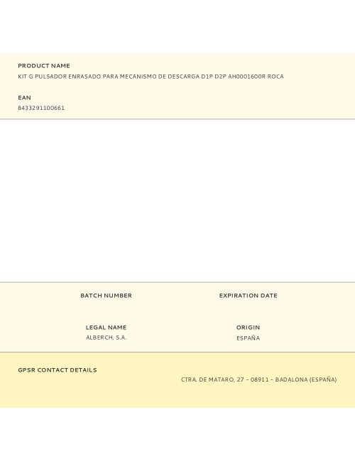 Kit g pulsador enrasado para mecanismo de descarga d1p d2p ah0001600r roca