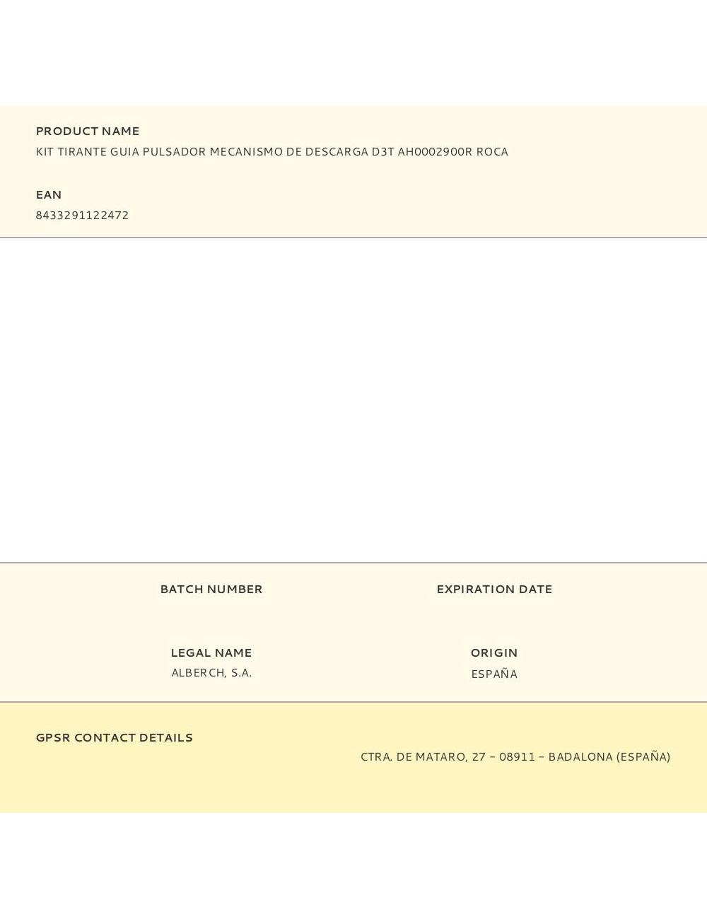 Kit tirante guia pulsador mecanismo de descarga d3t ah0002900r roca