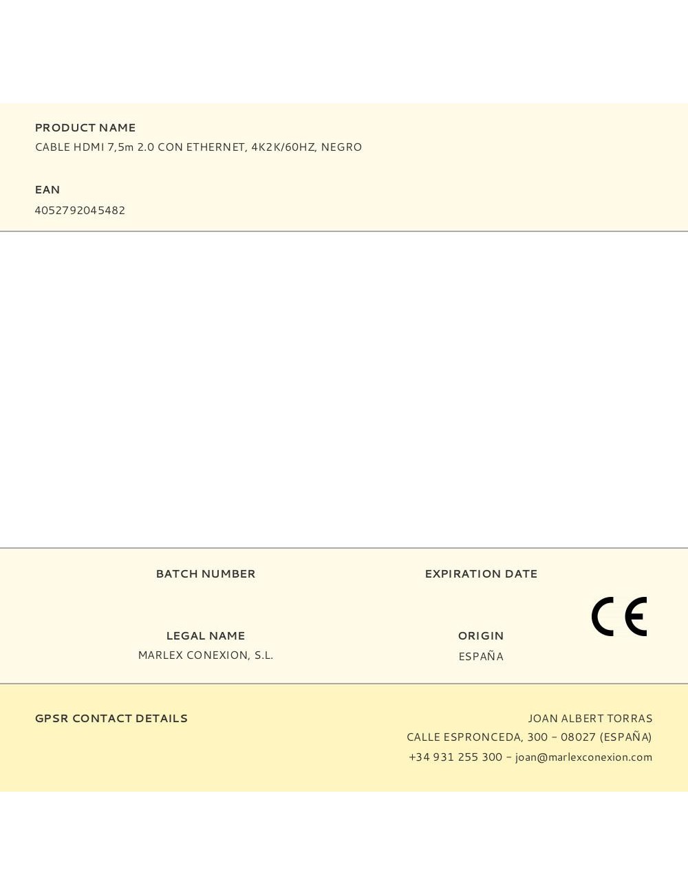 Cable hdmi 7,5m 2.0 con ethernet, 4k2k/60hz, negro