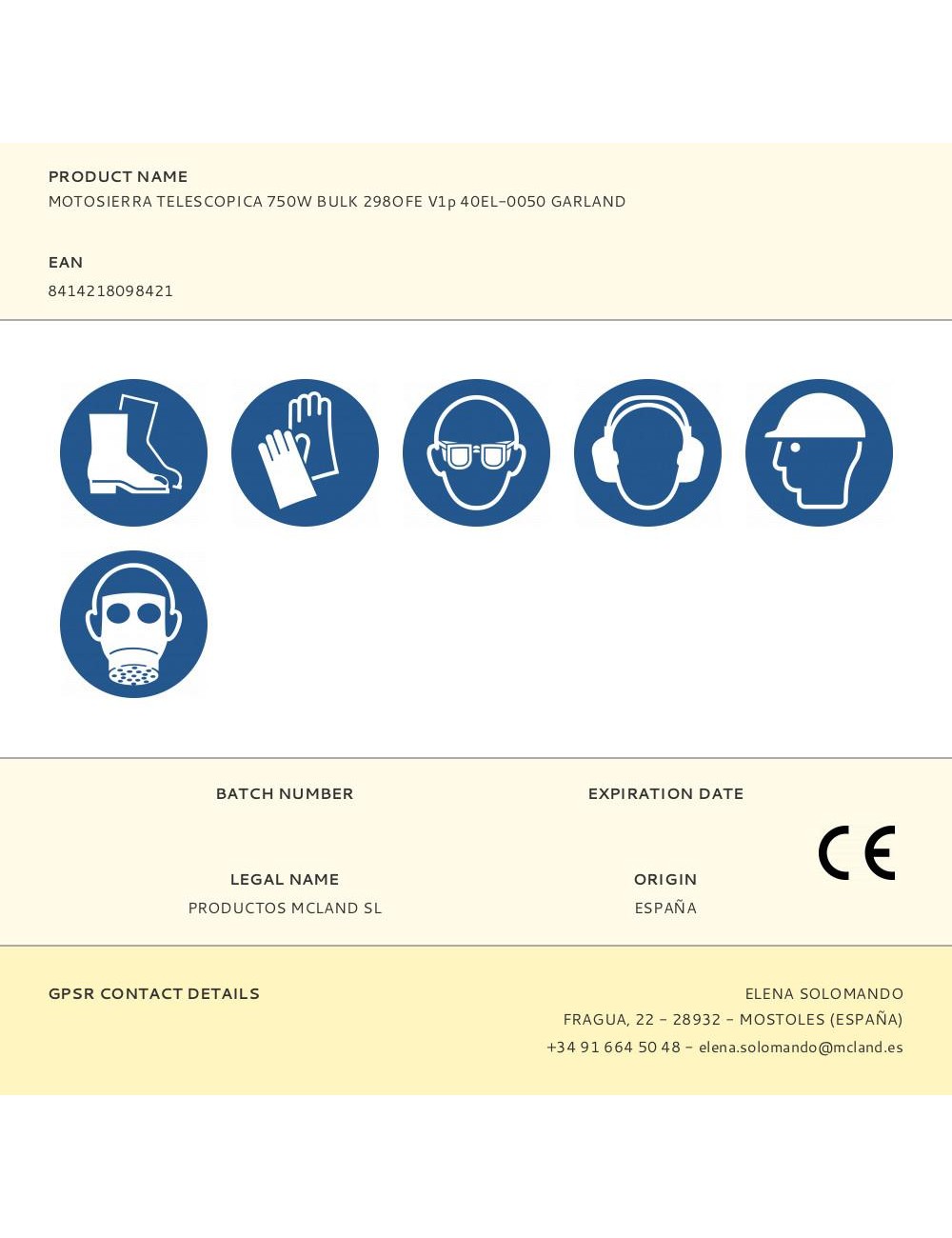 Motosierra telescopica 750w bulk 298ofe v1p 40el-0050 garland