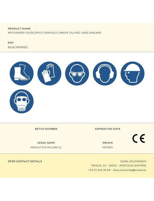 Motosierra telescopica 750w bulk 298ofe v1p 40el-0050 garland