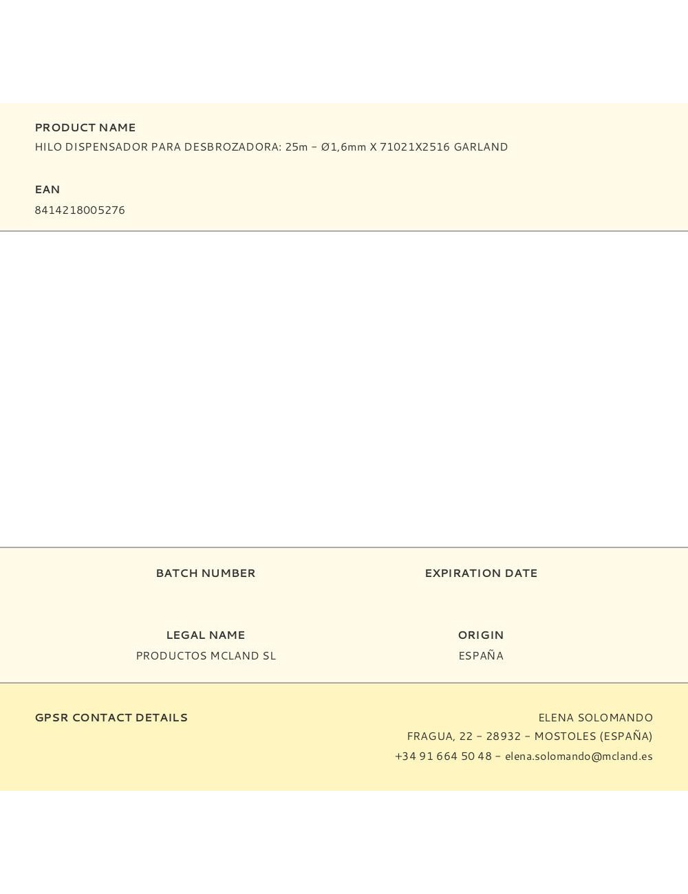 Hilo dispensador para desbrozadora: 25m - ø1,6mm x 71021x2516 garland